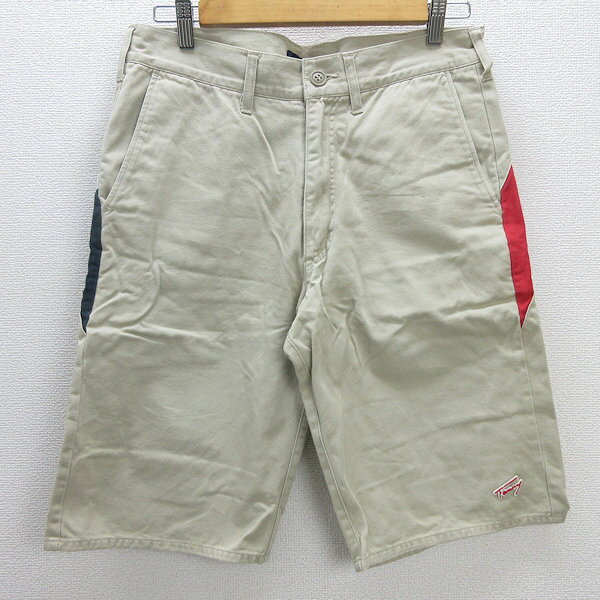 H■トミー/TOMMY ロゴプリント コットンチノショーツ ハーフパンツ【M】ベージュ/MENS■20【中古】
