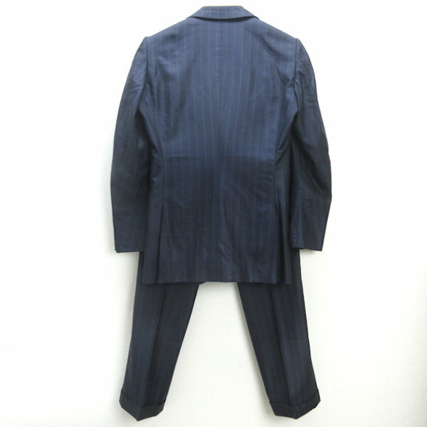 H■トゥモローランド/TOMORROWLAND ストライプ柄 スーツ上下セットアップ/総裏地 裾ダブル【44】紺/MENS■36【中古】