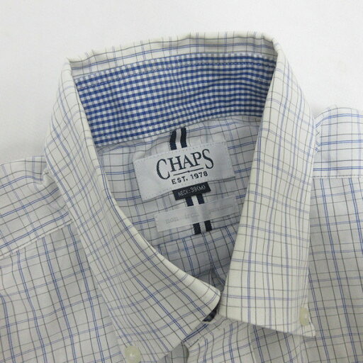 D■チャップス /CHAPS チェック柄ボタンダウン半袖シャツ■白【M】MENS/96【中古】