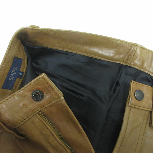 H■シップス/SHIPS 牛革 レザーパンツ バイカーパンツ【30】ベージュ/MENS■6【中古】