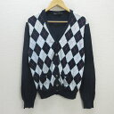 G■シップス/SHIPS JET BLUE アーガイル柄ニットカーディガン/コットン【L】紺/men's/18【中古】■