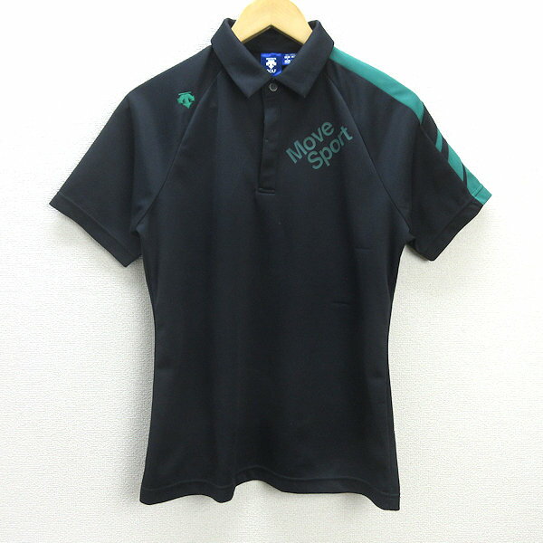 G■デサント/DESCENTE GOLF ゴルフウエア/半袖ドライポロシャツ【M】黒/mens/21【中古】■
