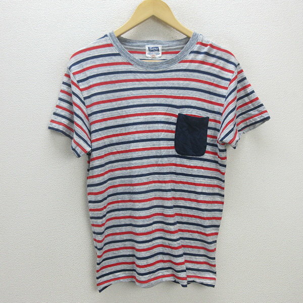 D■日本製■フェローズ/Pherrow's ボーダー柄 半袖Tシャツ【40】灰/MENS■91【中古】■