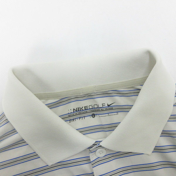 G■ナイキ/NIKE GOLF ドライポロシャツ/ボーダー柄【L】白/mens/86【中古】■