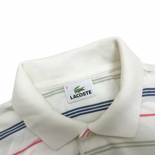 ◇ ラコステ/LACOSTE ボーダー柄 鹿の子 半袖ポロシャツ【2】白/MENS/390【中古】