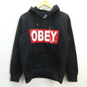 C■オベイ/OBEY ビッグプリント フーディー プルオーバーパーカー【M】黒/MENS■100【中古】■