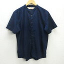 G■ナノユニバース/nano universe スタンダードバンドカラーシャツ/半袖 672-2121217【M】紺/men's/128【中古】■