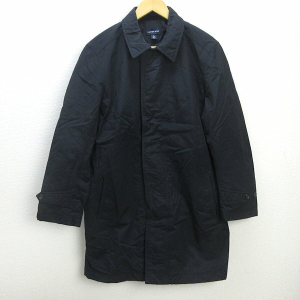 D■ランズエンド/LANDS'END 中綿入り ステンカラーコート【M】黒/MENS■124【中古】