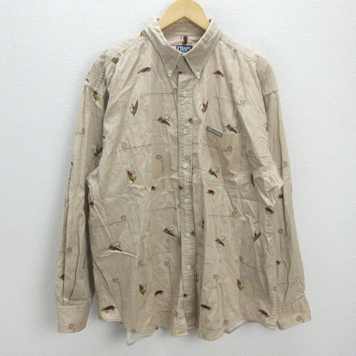 G■チャップス/CHAPS RalphLoren 長袖BDシャツ/釣り柄【XL】ベージュ/men's/113【中古】■ G■チャップス/CHAPS RalphLoren 長袖BDシャツ/釣り柄【XL】ベージュ/men's/113【中古】■