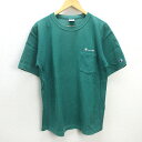 Q■チャンピオン リバースウィーブ/CHAMPION ポケット付き厚手Tシャツ■緑【メンズL】アメカジ復刻/MENS/39【中古】