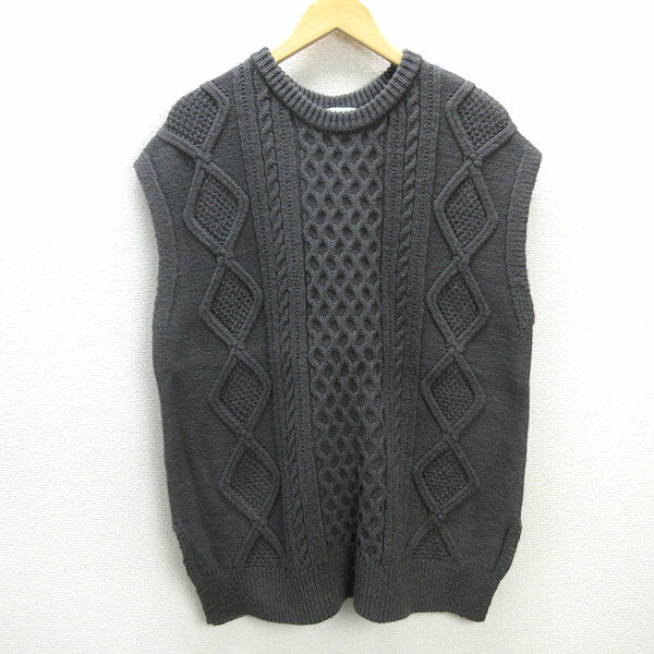 G■ナノユニバース/nano universe ケーブルニットベスト/669-0222026【38】灰/LADIES/5【中古】■