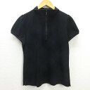 D■日本製■バーバリーゴルフ/BURBERRY GOLF 鹿の子地 ハーフジップポロシャツ【3】黒/LADIES/74【中古】