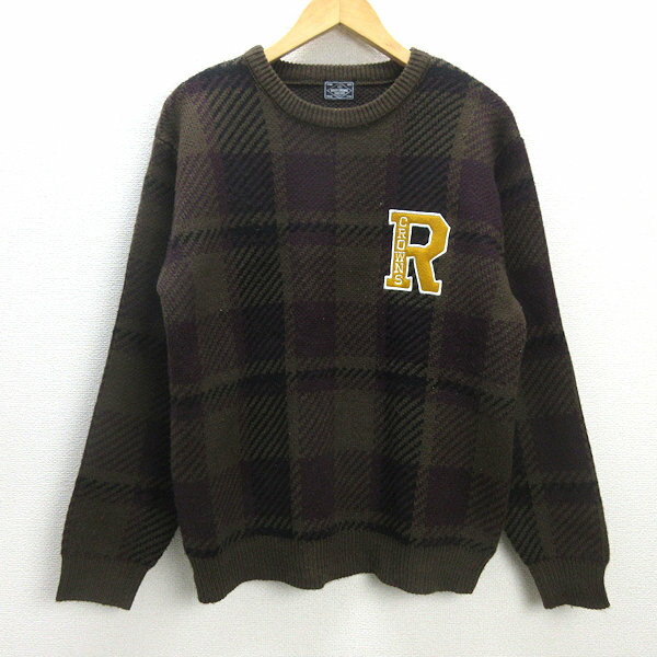 H■ロデオクラウンズ/RODEO CROWNS チェック柄 ニットセーター【M】茶/LADIES■56【中古】