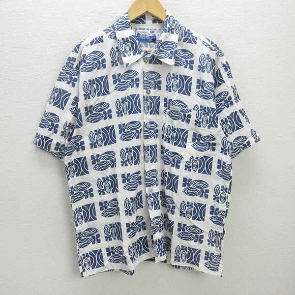 G■クイックシルバー/QUIKSIVER 半袖シャツ/総柄【M】白紺/men's/138【中古】■
