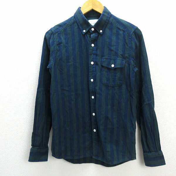 ◇ サタデーズサーフニューヨーク/SATURDAYS SURF NYC ストライプ柄 長袖BDネルシャツ緑 紺/MENS/88