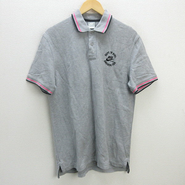 z■ナイキ/NIKE 半袖ポロシャツ/鹿の子地【XL】灰/men's/126【中古】■