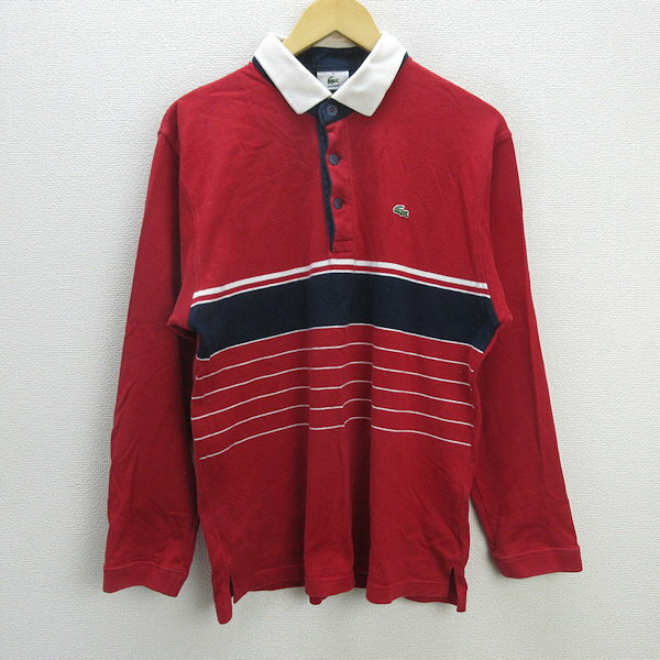 s■日本製■ラコステ/LACOSTE 長袖ラガーシャツ ボーダー【4】赤/MENS/59【中古】