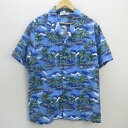 D■ハワイ製■エバーグリーン/EVERGREEN ISLAND 総柄 アロハシャツ【L】青/MENS/121【中古】