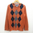 D■トミーヒルフィガー/TOMMY HILFIGER アーガイル柄ニット セーター【XL】橙/MENS/71【中古】■
