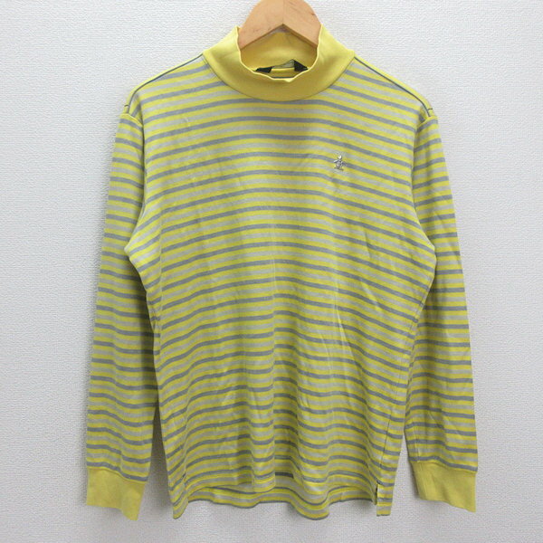 G■マンシングウェア/Munsingwear モックネックシャツ/ボーダー柄【L】黄/men's/55【中古】■