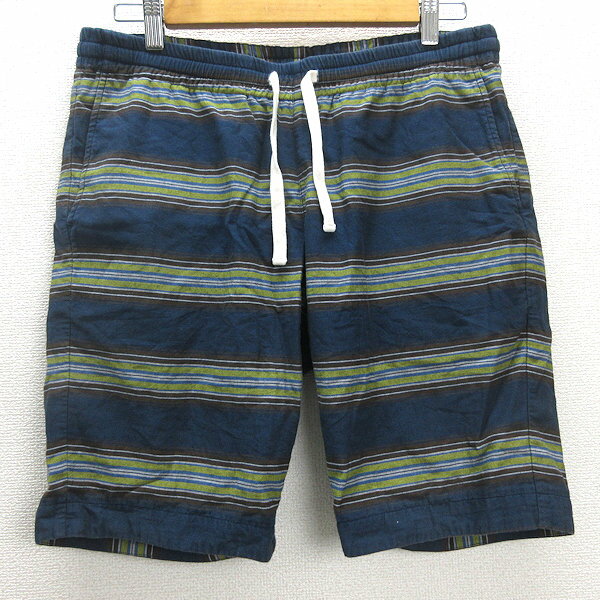 G■ナノユニバース/nano universe ハーフパンツ/マルチボーダー コットン【L】紺/men's/113【中古】■