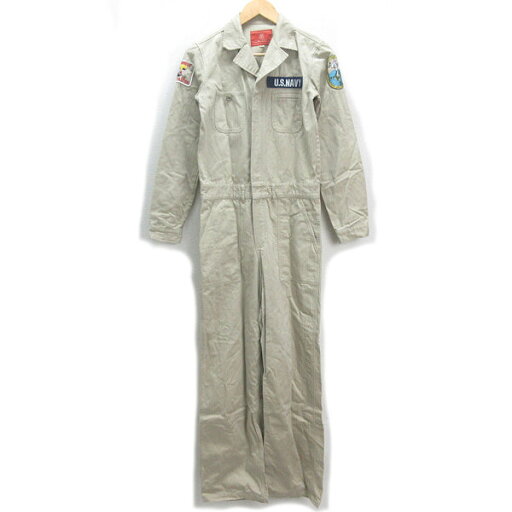 H■アヴィレックス/AVIREX ワッペン付き オーバーオール つなぎ オールインワン【F】ベージュ/LADIES■18【中古】 H■アヴィレックス/AVIREX ワッペン付き オーバーオール つなぎ オールインワン【F】ベージュ/LADIES■18【中古】