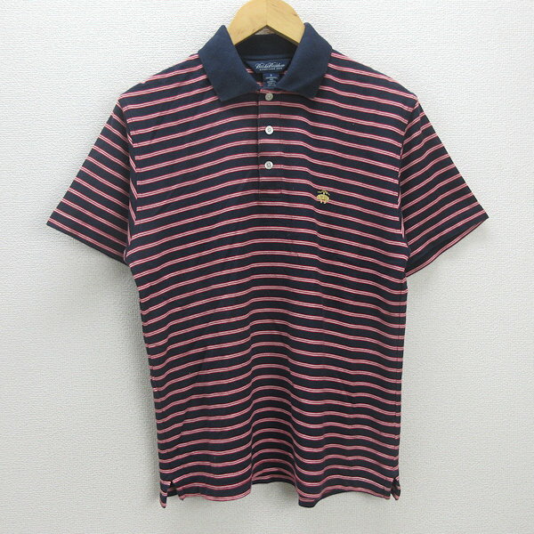 G■ブルックスブラザーズ/BROCKS BROTHERS 半袖ポロシャツ/ボーダー柄【S】紺/men's/95【中古】■