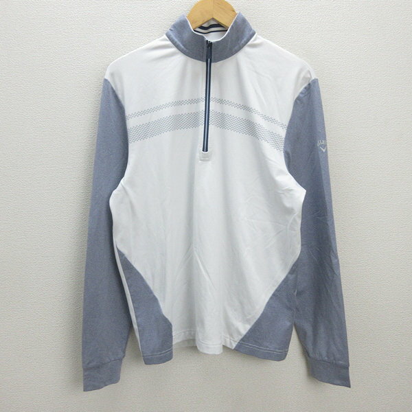 G■キャロウェイ/Callaway ハーフジップ/ゴルフウェア【S】白青系/men's/148【中古】■
