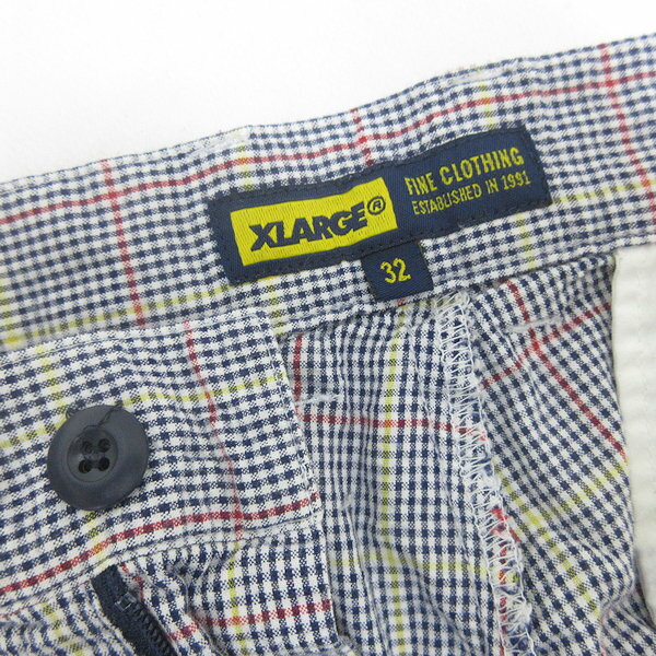 G■エクストララージ/XLARGE ハーフパンツ/チェック柄【32】紺/men's/76【中古】■
