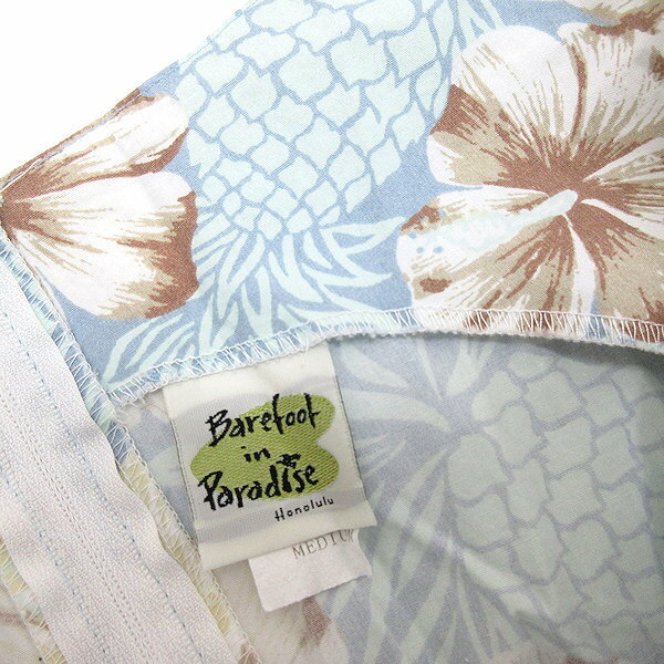 ★USA製 ベアフットインパラダイス/BaReFooT IN PaRaDISE ノースリーブワンピース【M】ハイビスカス・パイナップ柄/129【中古】