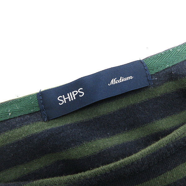 Z■シップス/SHIPS ボーダー柄カットソーTシャツ/バスク■紺/緑【メンズM】MENS/細身134【中古】