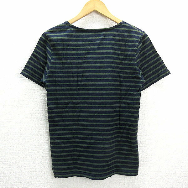 Z■シップス/SHIPS ボーダー柄カットソーTシャツ/バスク■紺/緑【メンズM】MENS/細身134【中古】