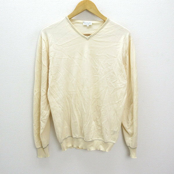◇ 英国製 ポールスミス/Poul Smith Vネック ニットセーター【メンズL】ベージュ/MENS/50【中古】