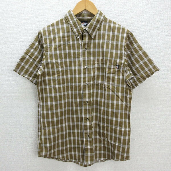 X★ ロウアルパイン/Lowe alpine チェック柄 半袖BDシャツ/アウトドアシャツ【M】カーキMENS/21【中古】