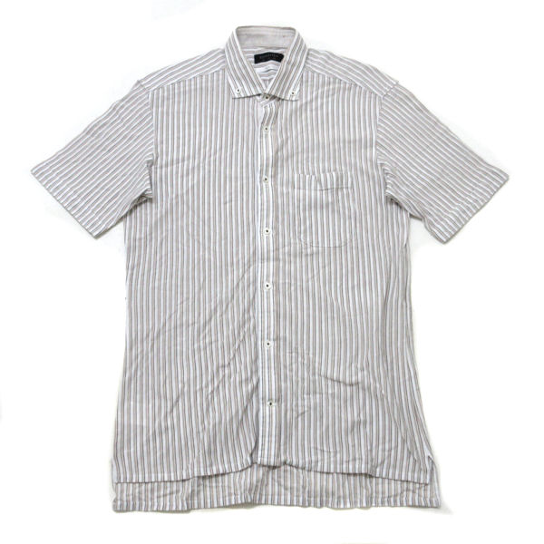 五大陸/gotairiku　ストライプ柄BD半袖シャツ☆茶系(16)【中古】