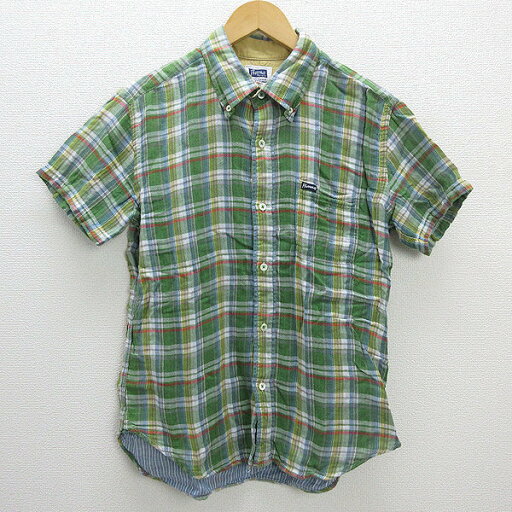 W■フェローズ/Pherrow'sダブルガーゼ 半袖ボタンダウンシャツ■緑/PBDS1【40】MENS/C10【中古】 W■フェローズ/Pherrow'sダブルガーゼ 半袖ボタンダウンシャツ■緑/PBDS1【40】MENS/C10【中古】