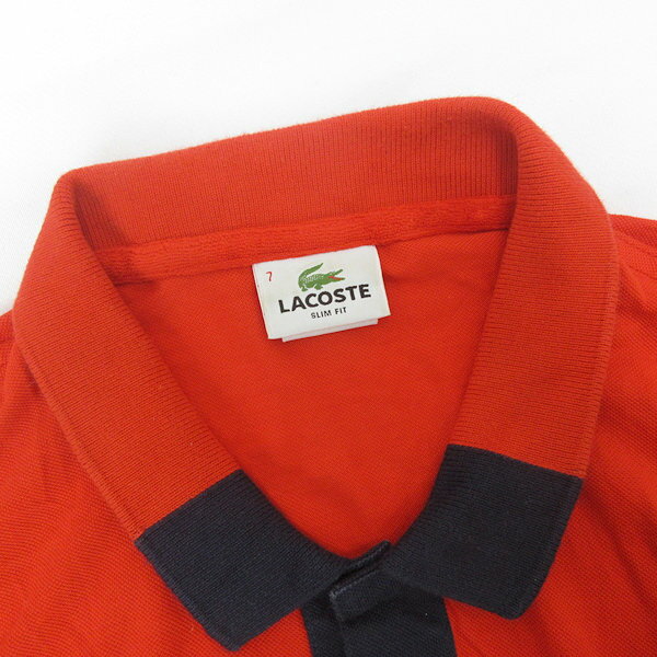 C■ラコステ/LACOSTE Slim Fit ロゴ刺繍 半袖ポロシャツ【7】赤/MENS/125【中古】■