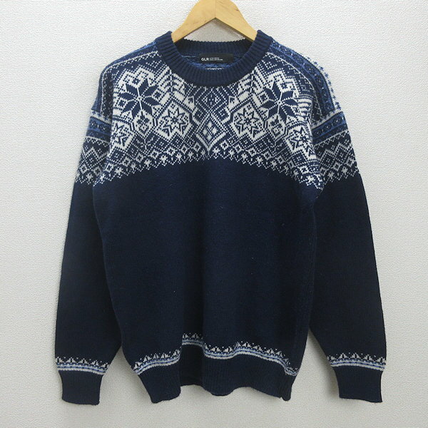 G■ユナイテッドアローズ/UNITED ARROWS GLR ノルディックジャガードクルーネックニット/3213-140-1310【M】紺/men's/80【中古】■