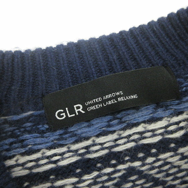 G■ユナイテッドアローズ/UNITED ARROWS GLR ノルディックジャガードクルーネックニット/3213-140-1310【M】紺/men's/80【中古】■