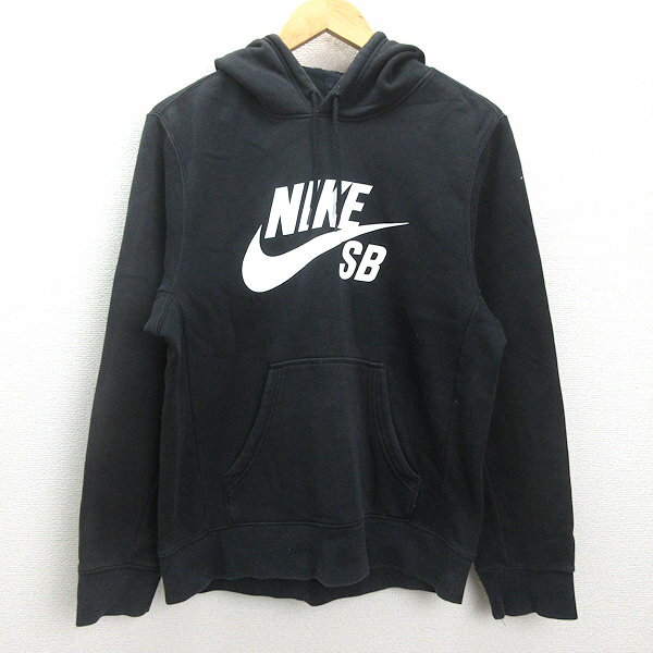 G■ナイキ/NIKE スウォッシュロゴプルオーバーパーカー/裏起毛【M】黒/men's/148【中古】■