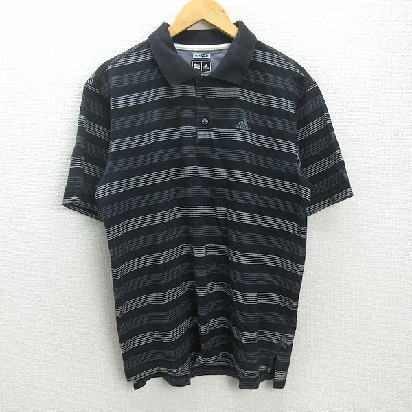 G■アディダス/adidas GOLF 半袖ポロシャツ/ボーダー柄【O】黒/men's/164【中古】■
