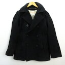 02■トランスコンチネンツ/TRANSCONTINENTS メルトンウールピーコート/Pコート/黒MENS/77【中古】(4)