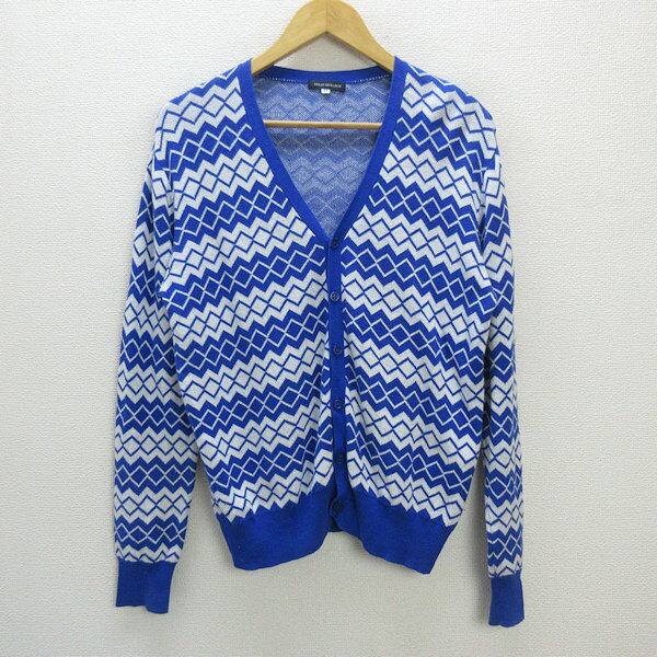 01■アーバンリサーチ/URBAN RESEARCH アーガイル調ニットカーディガン【40】青/白MENS/51