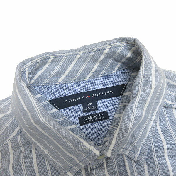 y■トミーヒルフィガー/TOMMY HILFIGER CLASSIC FITストライプ柄 長袖シャツ■灰【メンズS】MENS/89【中古】