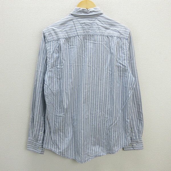 y■トミーヒルフィガー/TOMMY HILFIGER CLASSIC FITストライプ柄 長袖シャツ■灰【メンズS】MENS/89【中古】