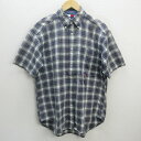 G■トミーヒルフィガー/TOMMYHILFIGER 半袖BDシャツ/チェック柄【L】紺緑系/men's/135【中古】■(4)