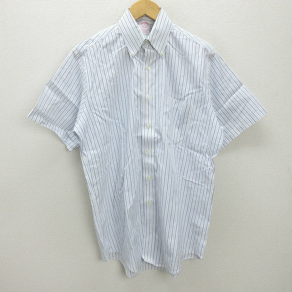 G■ブルックスブラザーズ/Brooks Brothers 半袖BDシャツ/ストライプ柄【15 1/2】白青系/men's/169【中古..