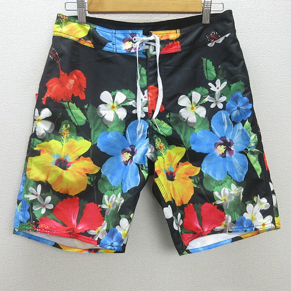 G■ストゥーシー/STUSSY スイムパンツ/サーフパンツ 花柄【32】黒/men's/28【中古】■