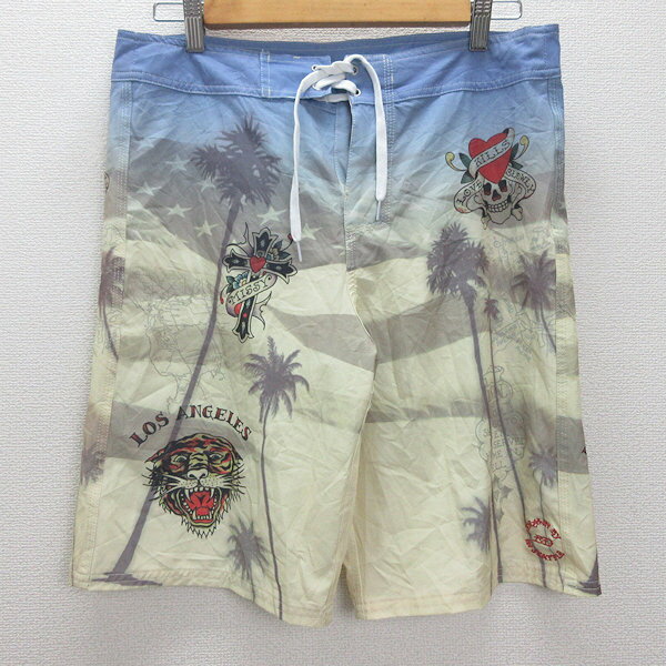 G■エドハーディー/EDHARDY スイムパンツ/ボードショーツ【L】水色/men's/45【中古】■