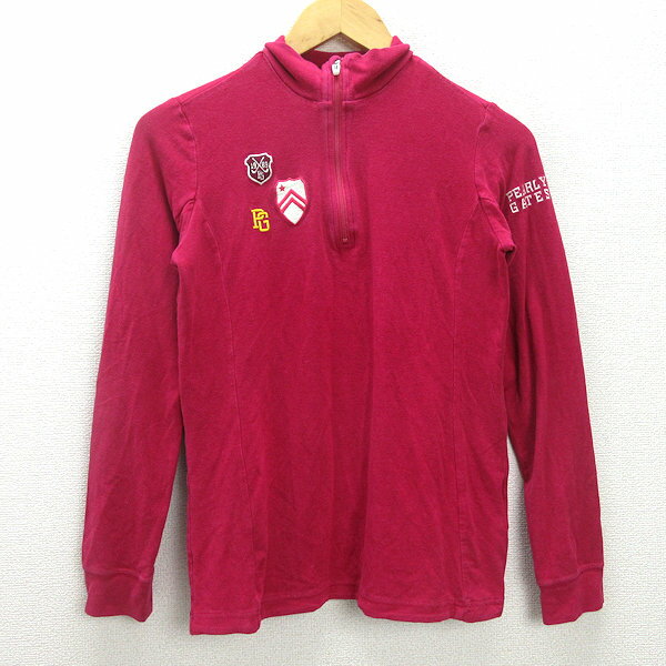 G■パーリーゲイツ/PEARLYGATES ハーフジップベロアシャツ/ゴルフウェア【2】ピンク/LADIES/41【中古】■